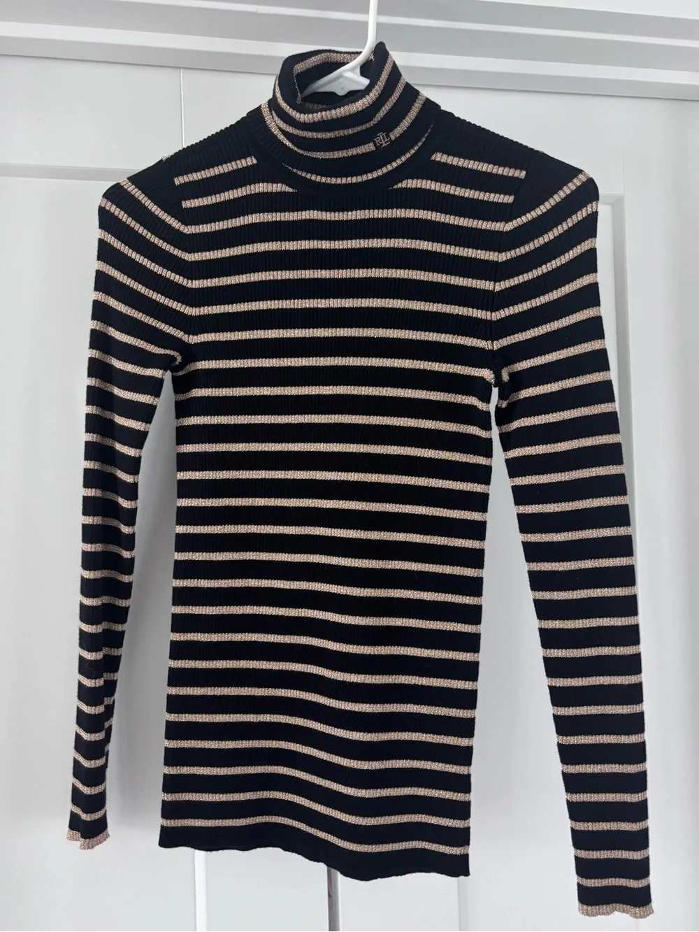 Ralph Lauren Black and Gold Striped Turtleneck Sweater